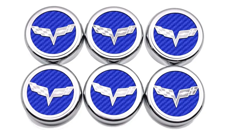 2005-2013 C6 Corvette - Crossed Flag Fluid Cap Covers 6Pc Manual Transmission | Choose Color 9