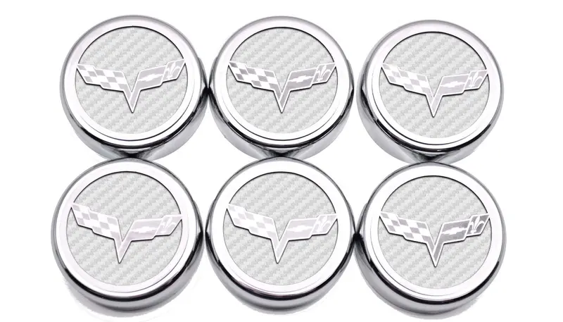 2005-2013 C6 Corvette - Crossed Flag Fluid Cap Covers 6Pc Manual Transmission | Choose Color 9