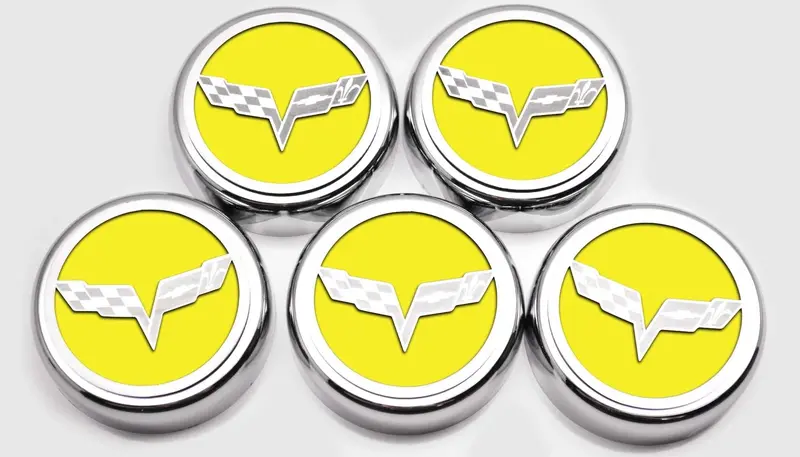 2005-2013 C6 Corvette - Crossed Flags Logo Fluid Cap Covers 5Pc Auto Transmission | Choose Color 1