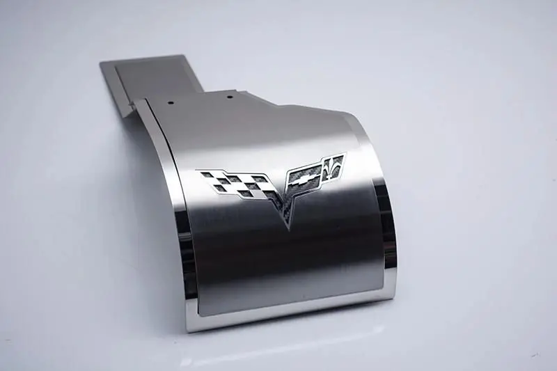 2005-2013 C6 Corvette - Deluxe Alternator Cover W/Crossed Flags Emblem | Stainless Steel 1
