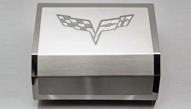2005-2013 C6 Corvette - Deluxe Fuse Box Cover W/Crossed Flags Emblem | Stainless Steel, Choose Color 10