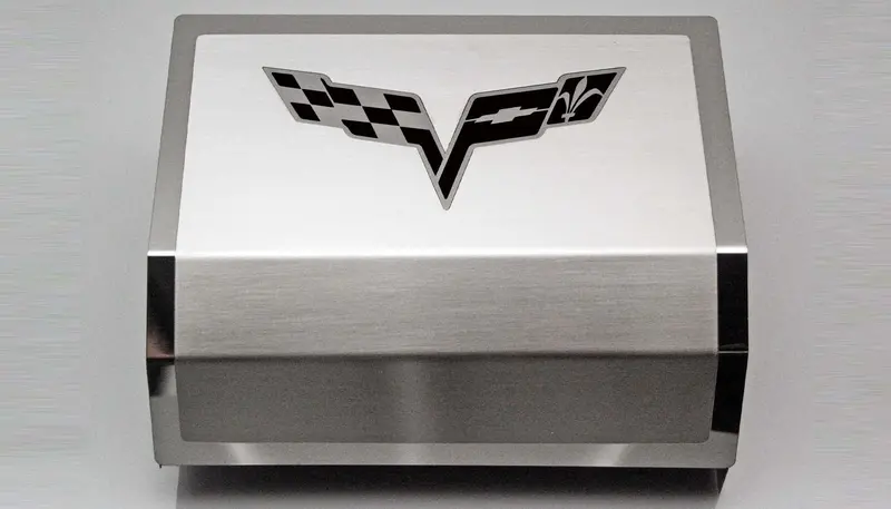 2005-2013 C6 Corvette - Deluxe Fuse Box Cover W/Crossed Flags Emblem | Stainless Steel, Choose Color 11