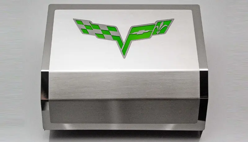 2005-2013 C6 Corvette - Deluxe Fuse Box Cover W/Crossed Flags Emblem | Stainless Steel, Choose Color 12