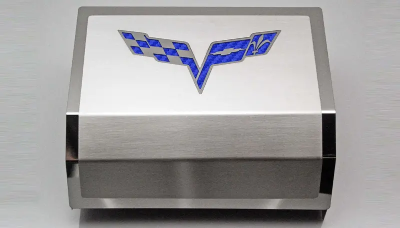 2005-2013 C6 Corvette - Deluxe Fuse Box Cover W/Crossed Flags Emblem | Stainless Steel, Choose Color 13
