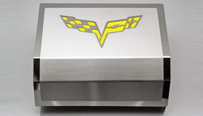 2005-2013 C6 Corvette - Deluxe Fuse Box Cover W/Crossed Flags Emblem | Stainless Steel, Choose Color 13