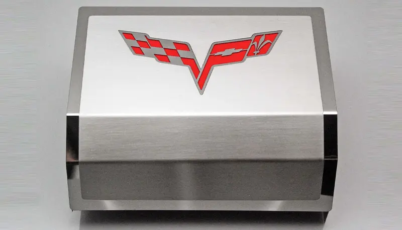 2005-2013 C6 Corvette - Deluxe Fuse Box Cover W/Crossed Flags Emblem | Stainless Steel, Choose Color 14