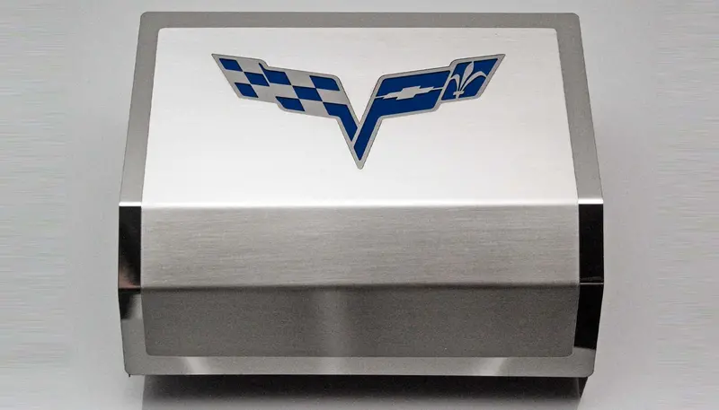 2005-2013 C6 Corvette - Deluxe Fuse Box Cover W/Crossed Flags Emblem | Stainless Steel, Choose Color 15