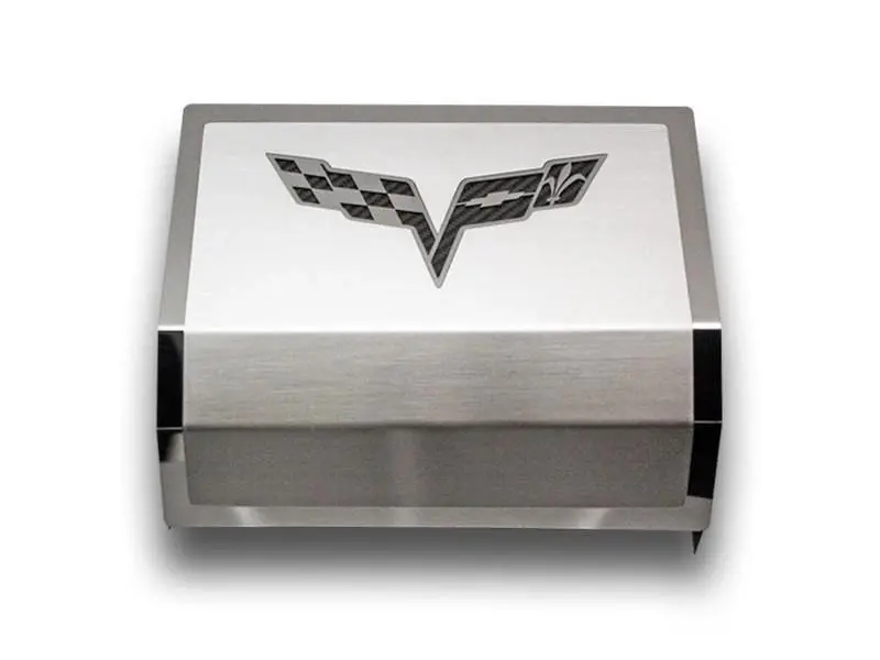 2005-2013 C6 Corvette - Deluxe Fuse Box Cover W/Crossed Flags Emblem | Stainless Steel, Choose Color 2