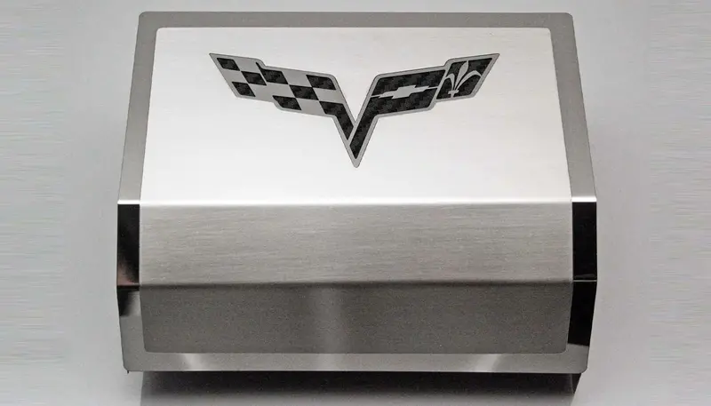 2005-2013 C6 Corvette - Deluxe Fuse Box Cover W/Crossed Flags Emblem | Stainless Steel, Choose Color 4