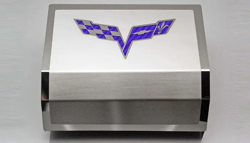 2005-2013 C6 Corvette - Deluxe Fuse Box Cover W/Crossed Flags Emblem | Stainless Steel, Choose Color 5