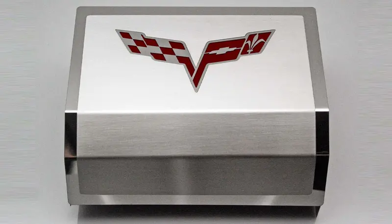 2005-2013 C6 Corvette - Deluxe Fuse Box Cover W/Crossed Flags Emblem | Stainless Steel, Choose Color 6