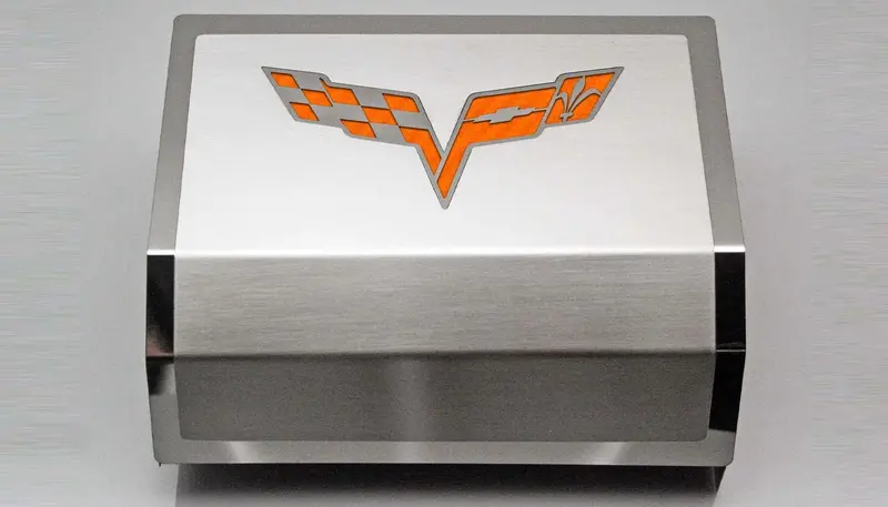 2005-2013 C6 Corvette - Deluxe Fuse Box Cover W/Crossed Flags Emblem | Stainless Steel, Choose Color 7