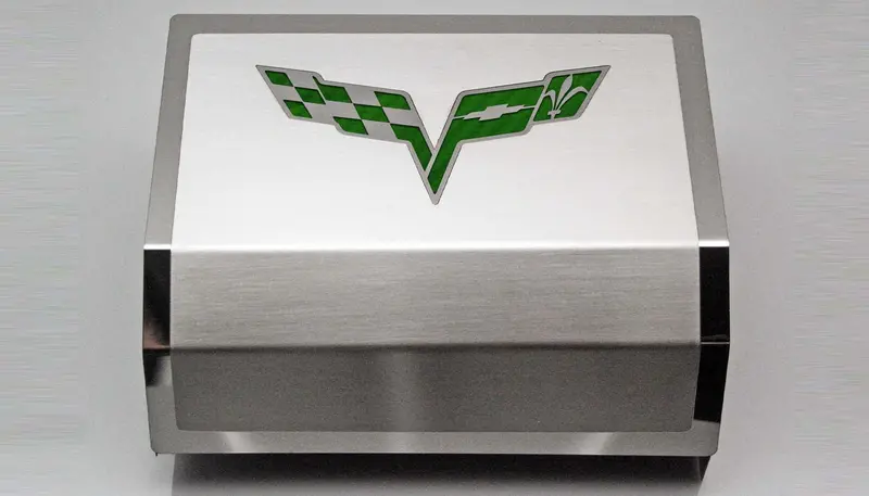 2005-2013 C6 Corvette - Deluxe Fuse Box Cover W/Crossed Flags Emblem | Stainless Steel, Choose Color 7