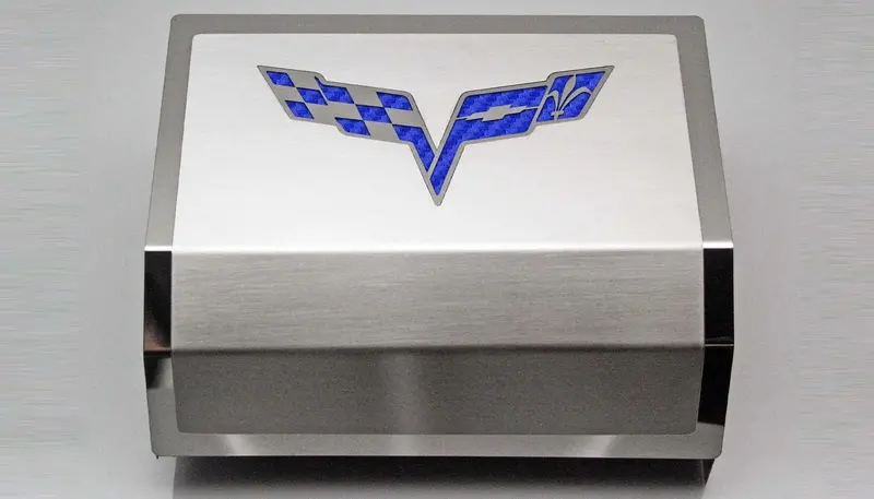 2005-2013 C6 Corvette - Deluxe Fuse Box Cover W/Crossed Flags Emblem | Stainless Steel, Choose Color 9
