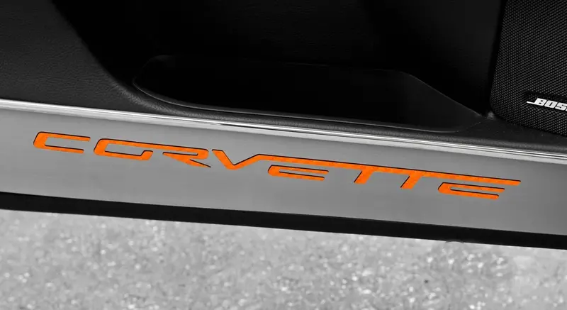 2005-2013 C6 Corvette - Door Guards W/Corvette Inlay 2Pc | Brushed Stainless, Choose Color 2