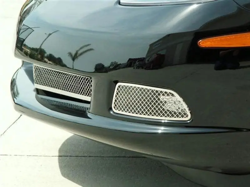 2005-2013 C6 Corvette - Driving Light Covers Laser Mesh 2Pc | Polished Stainless Steel 1