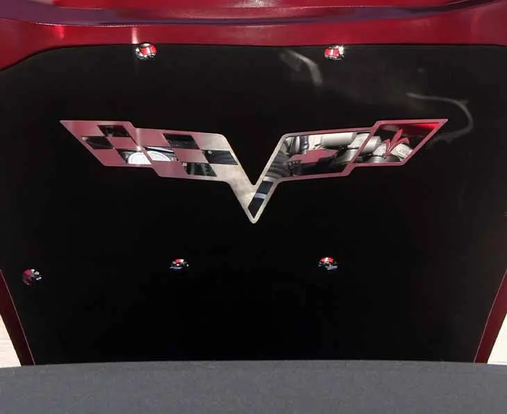 2005-2013 C6 Corvette - Hood Badge C6 Crossed Flags For Factory Hood Pad| Stainless Steel 1