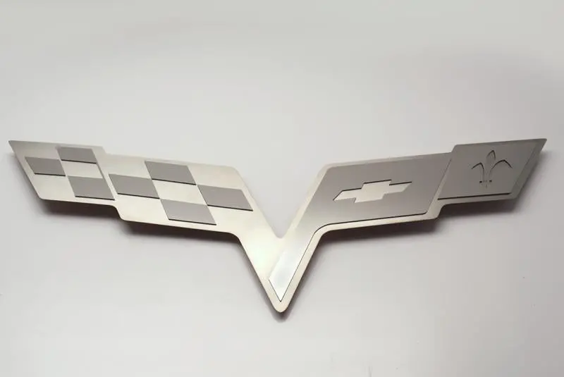 2005-2013 C6 Corvette - Hood Badge C6 Crossed Flags For Factory Hood Pad| Stainless Steel 2