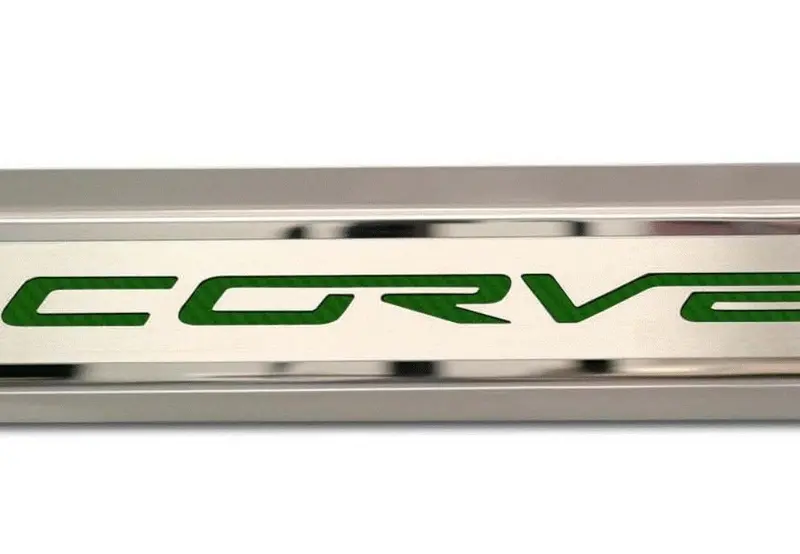 2005-2013 C6 Corvette - Inner Door Sills Corvette Lettering | Stainless Steel, Choose Inlay Color 2