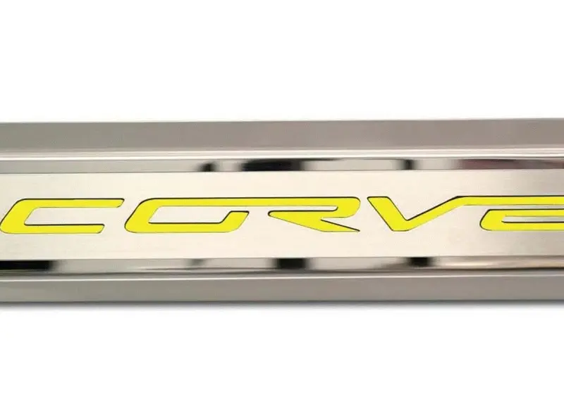 2005-2013 C6 Corvette - Inner Door Sills Corvette Lettering | Stainless Steel, Choose Inlay Color 3