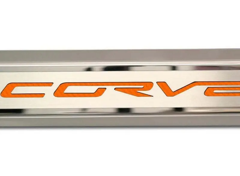 2005-2013 C6 Corvette - Inner Door Sills Corvette Lettering | Stainless Steel, Choose Inlay Color 4