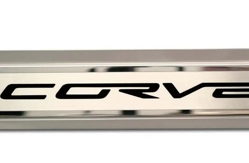 2005-2013 C6 Corvette - Inner Door Sills Corvette Lettering | Stainless Steel, Choose Inlay Color 9