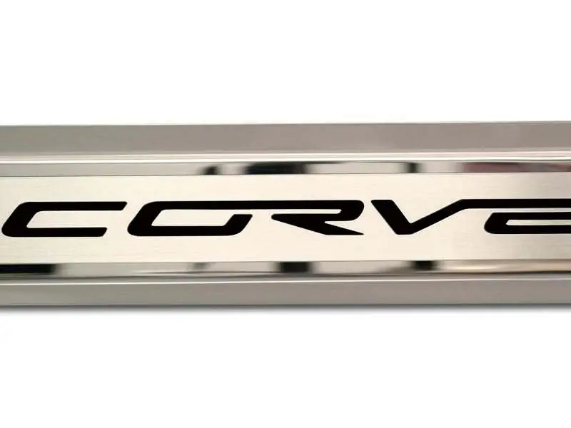 2005-2013 C6 Corvette - Inner Door Sills Corvette Lettering | Stainless Steel, Choose Inlay Color 9