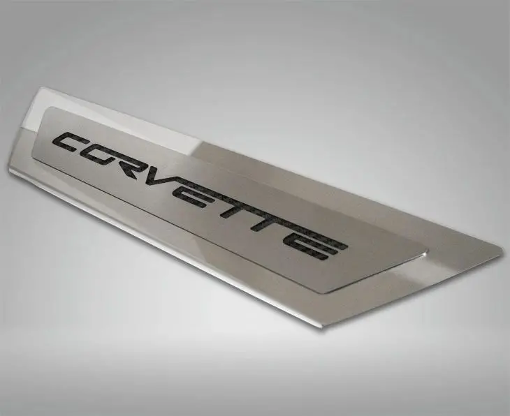 2005-2013 C6 Corvette - Outer Door Sills 'Corvette' Inlay 2Pc | Polished Stainless & Carbon Fiber 1