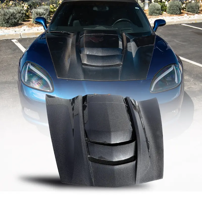 2005-2013 Corvette C6 Carbon Fiber Zr1-Style Double-Sided Vented Hood 1