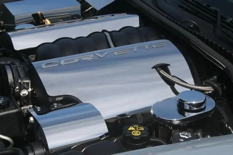 2008-2013 C6/Gs Corvette - Fuel Rail Covers W/Corvette Script | Polished Stainless Steel, Dry Sump Opt. 1