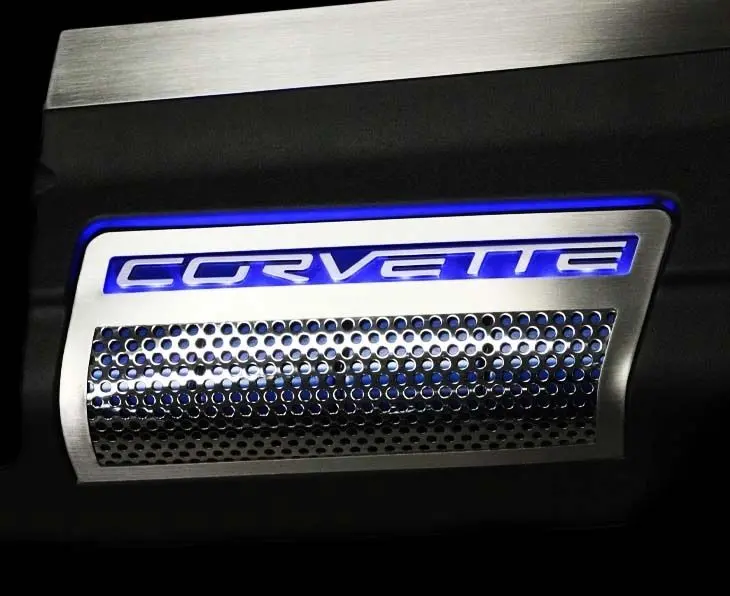 2009-2013 Corvette Zr1 Only - Illuminated Engine Shroud Perforated Side Inserts 2Pc| Stainless, Choose Led Color 1