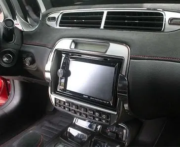 2010-2015 Camaro - Aftermarket Radio Trim Plate | Brushed Stainless Steel W/Polished Bezel 1