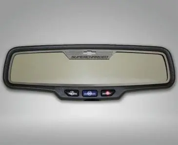 2012-2013 Camaro - Rear View Mirror Trim "Supercharged" Style For Rectangle Mirror | Brushed Stainless 1