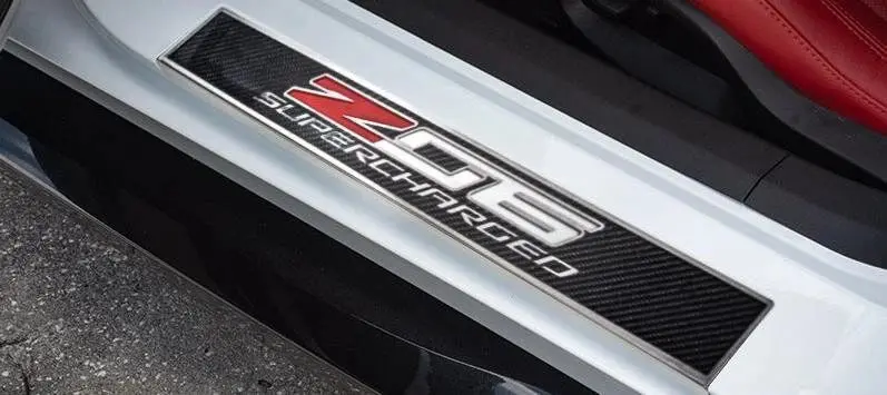 2014-2019 C7 Corvette - Light Up Z06 Supercharged Replacement Door Sills 2Pc| Carbon Fiber W/Stainless Trim 2