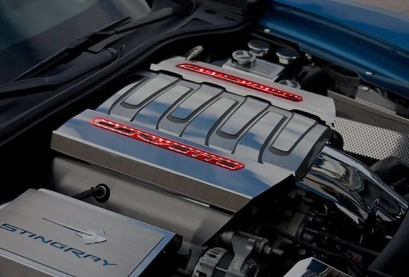 2014-2019 Corvette Stingray - Illuminated Fuel Rail Covers Factory Overlays 2Pc | Stainless, Choose Led Color 3