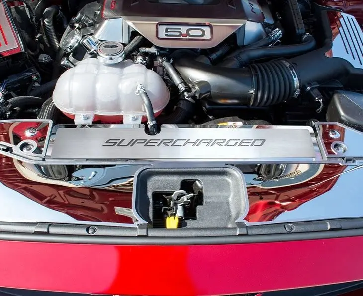 2015-2017 Mustang Gt - Radiator Cover Vanity Plate "Supercharged" | Stainless Steel, Choose Inlay Color 1