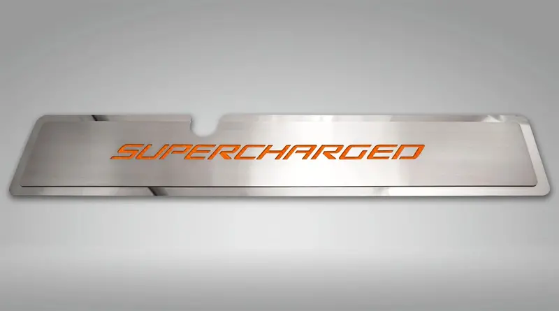 2015-2017 Mustang Gt - Radiator Cover Vanity Plate "Supercharged" | Stainless Steel, Choose Inlay Color 3