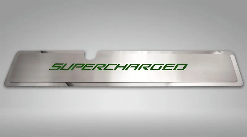 2015-2017 Mustang Gt - Radiator Cover Vanity Plate "Supercharged" | Stainless Steel, Choose Inlay Color 4