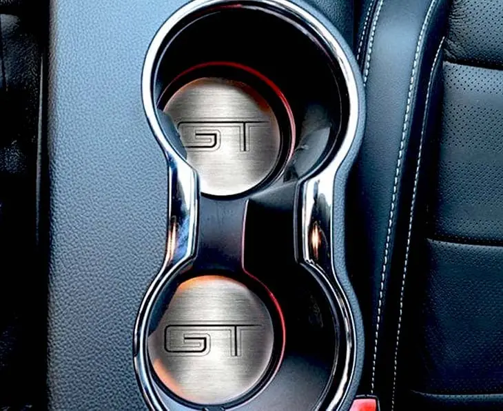 2015-2020 Mustang Gt - 'Gt' Cup Holder Accent Plates 2Pc | Brushed Stainless Steel 1