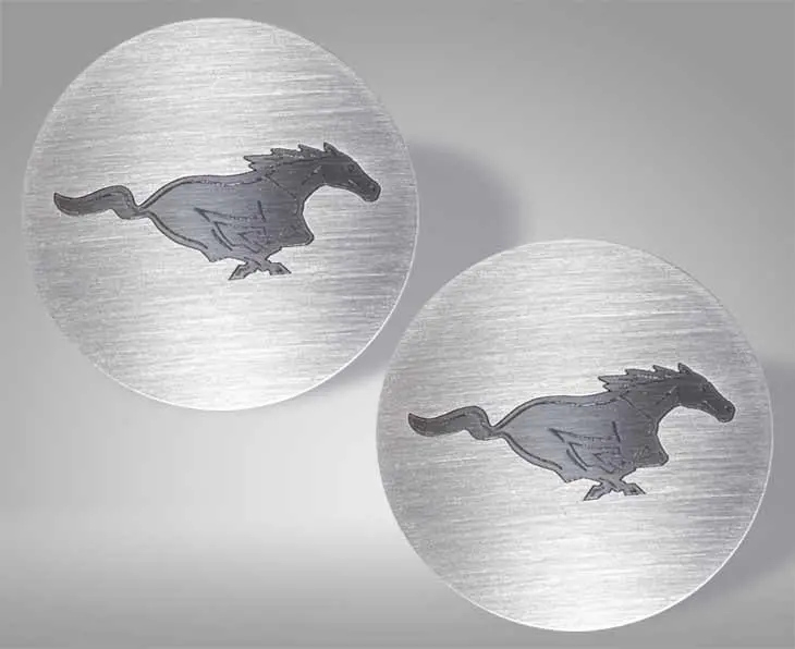 2015-2020 Mustang 'Pony' Cup Holder Accent Plates 2Pc | Brushed Stainless Steel 1
