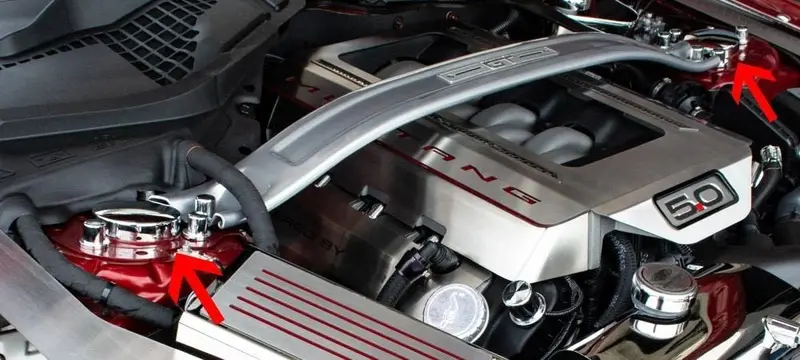 2015-2020 Mustang - Shock Tower Dome Covers | Polished Stainless Steel & Chrome Bolt Covers 2