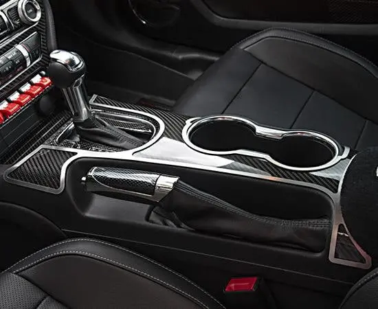 2015-2021 Ford Mustang - Carbon Fiber Shifter Plate W/Brushed Stainless Trim | Premium Carbon Fiber 1