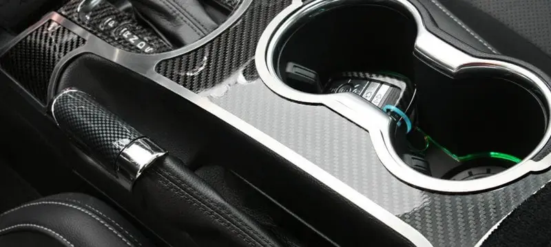 2015-2021 Ford Mustang - Carbon Fiber Shifter Plate W/Brushed Stainless Trim | Premium Carbon Fiber 2