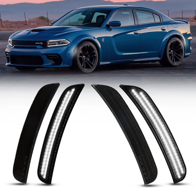 2015-2024 Dodge Charger Smoke White Led Side Markers 1