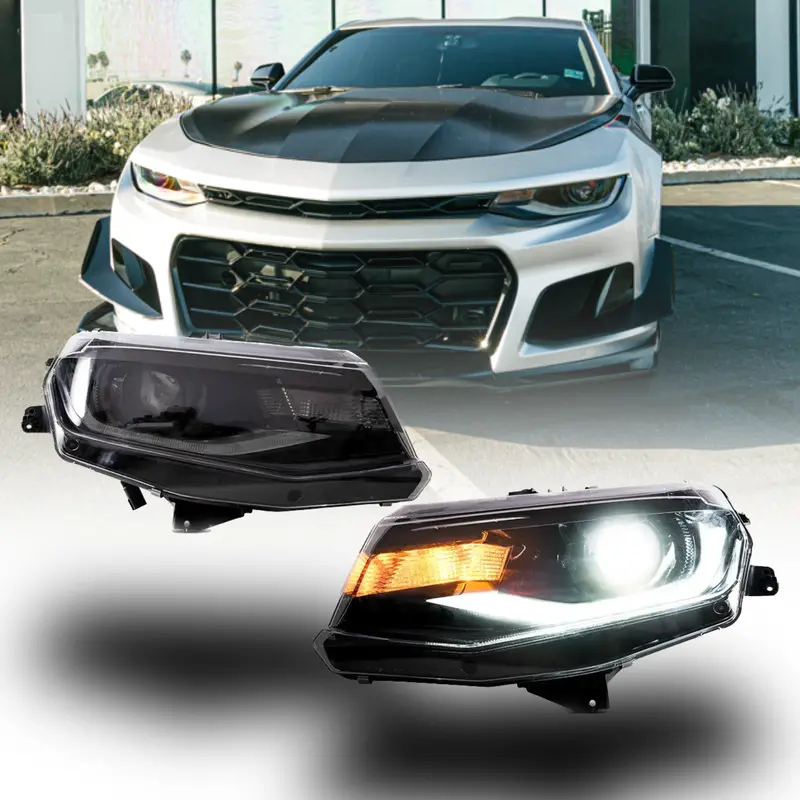 2016-2018 Chevy Camaro Oem Replica Headlights – Amber Sequential Led, Built-In Low/High Beams 1