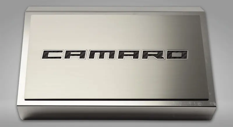 2016-2021 Camaro - Fuse Box Cover Brushed W/Brushed Camaro Top Plate 1