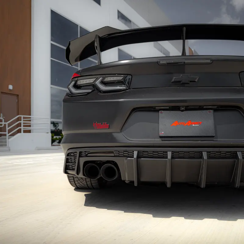 2016-2025 Chevy Camaro Evo Style Shark Fins Rear Diffuser Quad/Single Tips Ss/Rs/Lt & Zl1 W/ Smoke Reflectors 3