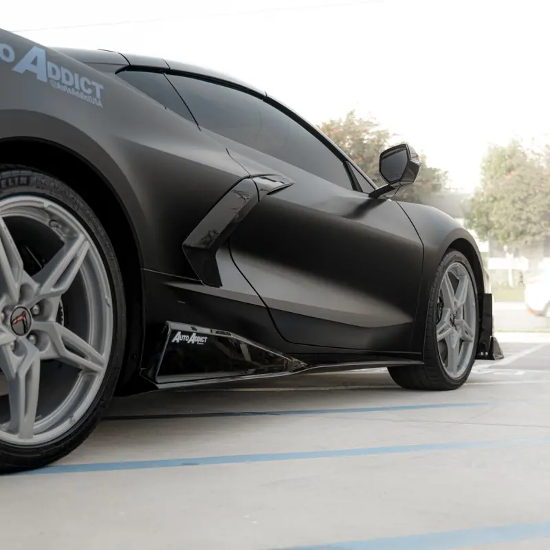 2020-2024 Corvette C8 Stingray Evo Style Side Skirts Gloss Black Pair 1