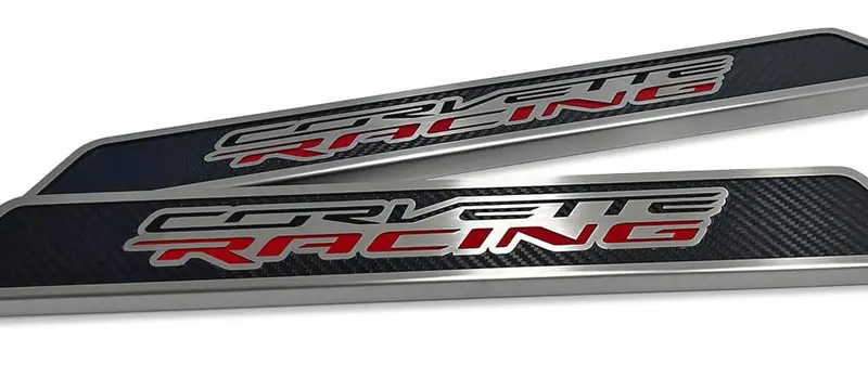 2020-2026 C8 Corvette Coupe - Replacement Door Sills Carbon Fiber W/Brushed Stainless Steel 'Corvette Racing' Style Insert | Carbon Fiber/Stainless 1