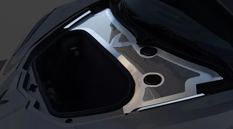 2020-2026 C8 Corvette - Front Wiper Cowl Brushed Stainless W/Polished Perforated Insert | Brushed Stainless Steel 2